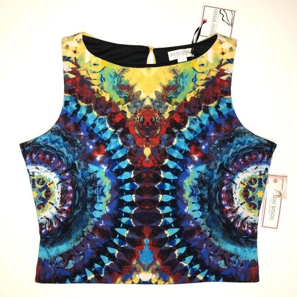 Bisou Bisou Colorful Tie Dye Printed Sleeveless Crop Top Shirt Women's M - Picture 2 of 8